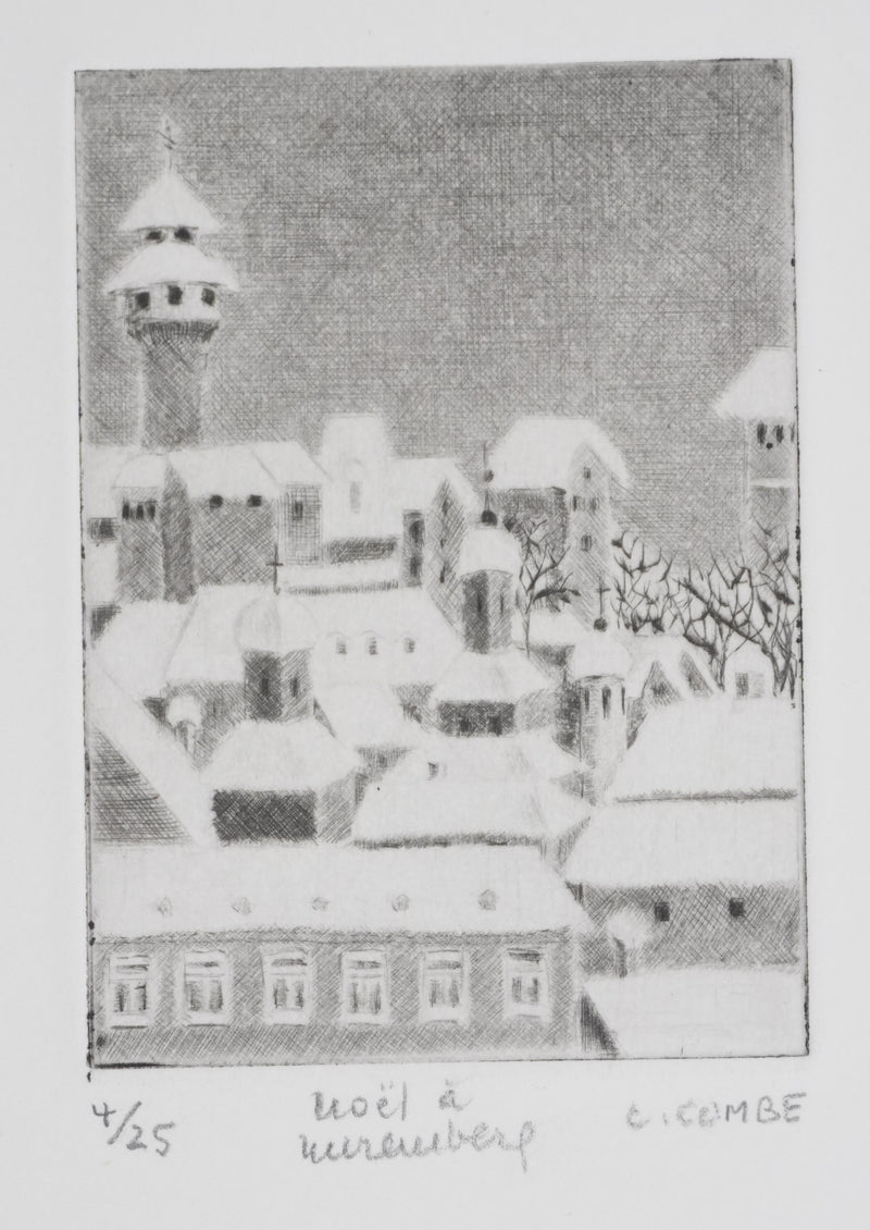Camille COMBE : Noël à Nuremberg, Gravure originale signée