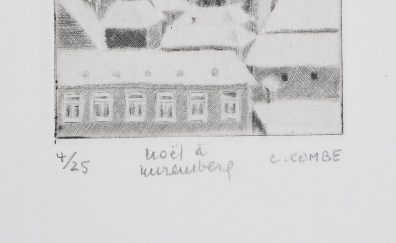 Camille COMBE : Noël à Nuremberg, Gravure originale signée
