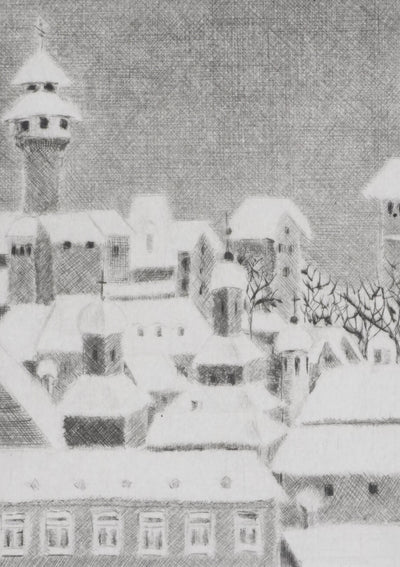 Camille COMBE : Noël à Nuremberg, Gravure originale signée