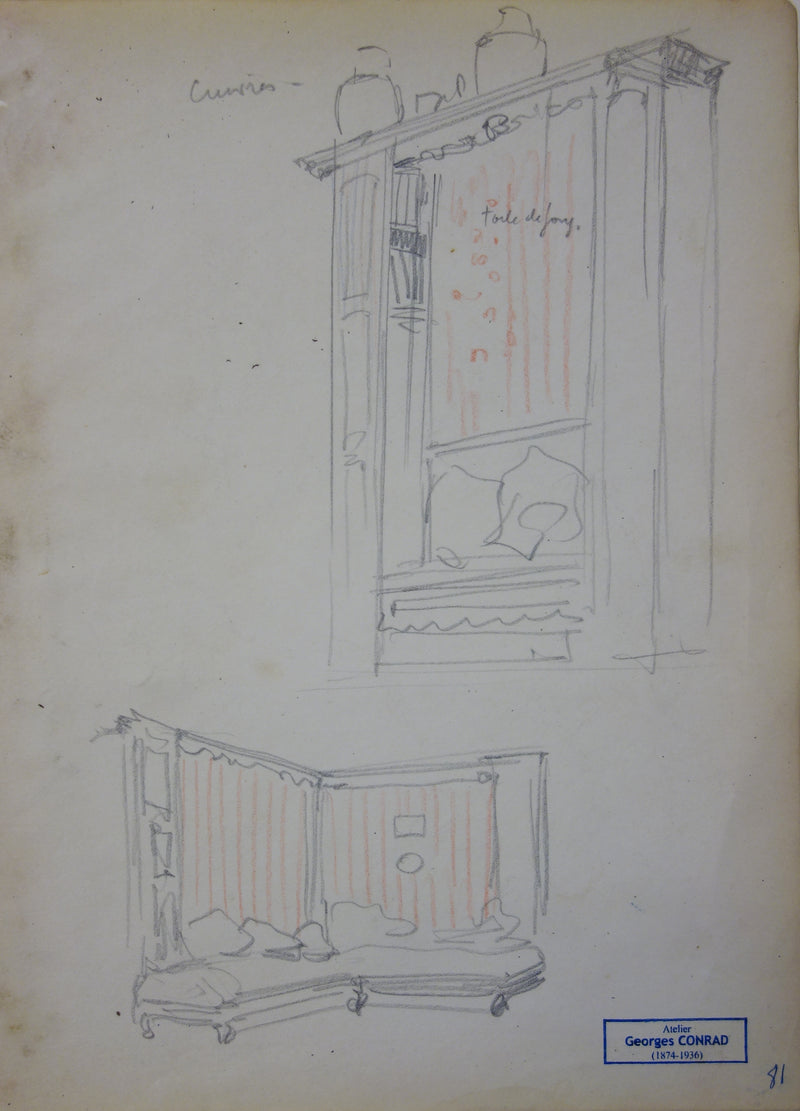 Georges CONRAD : Etude pour un salon, Dessin original signé