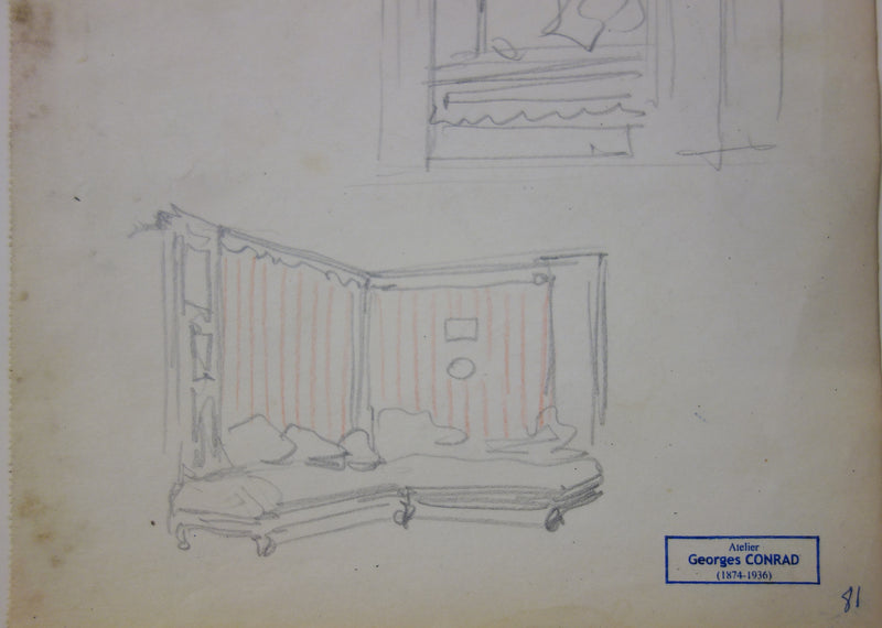Georges CONRAD : Etude pour un salon, Dessin original signé