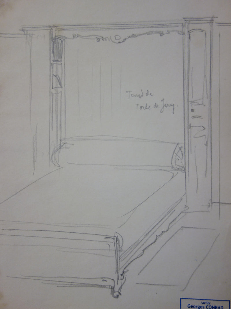 Georges CONRAD : Etude pour une chambre, Dessin original signé