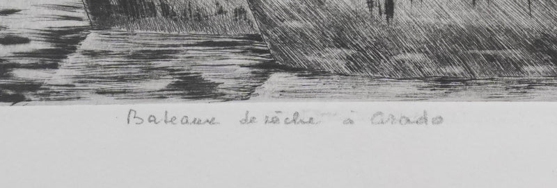 Camille COMBE : Bateaux de pêche à Grado, Gravure originale signée