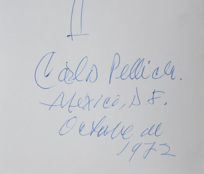 Carlos PELLICER : L'arbre en éventail, Autographe et dessin original signé