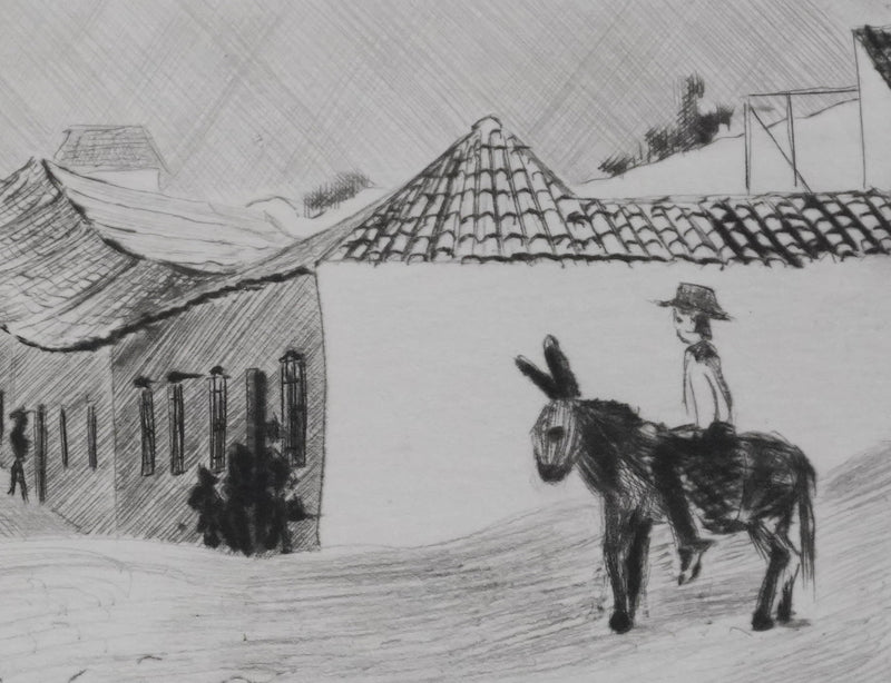 Camille COMBE : Grenade Calle Delicias, Gravure originale signée