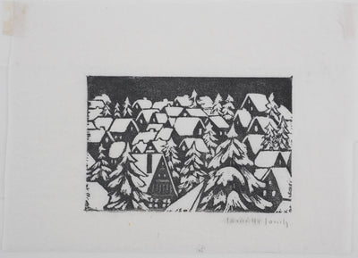 Camille COMBE : La ville aux sapins, Bois gravé original signé