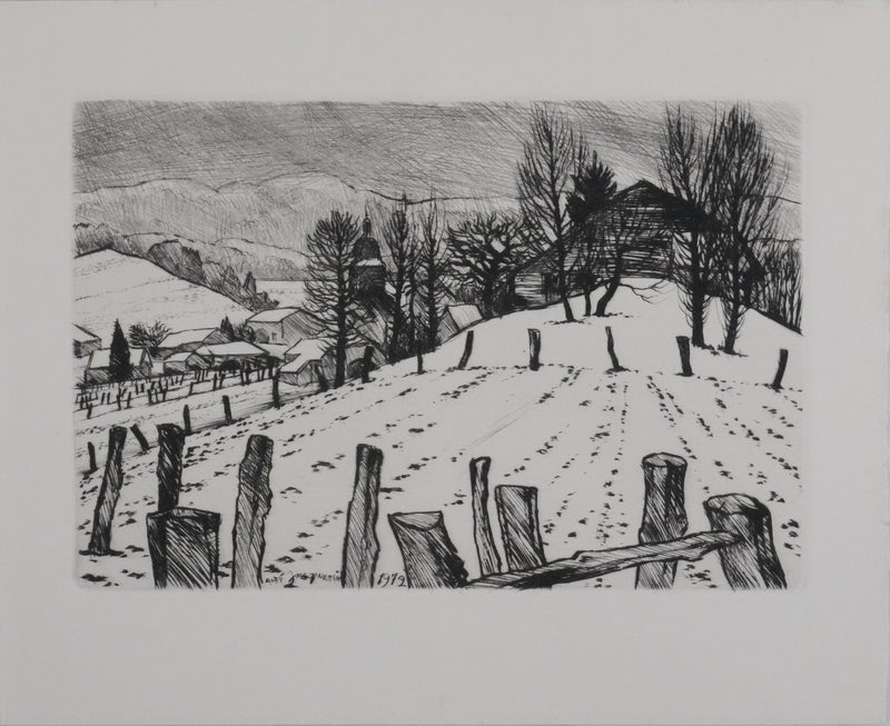André JACQUEMIN : Hiver dans les Vosges, Gravure originale signée