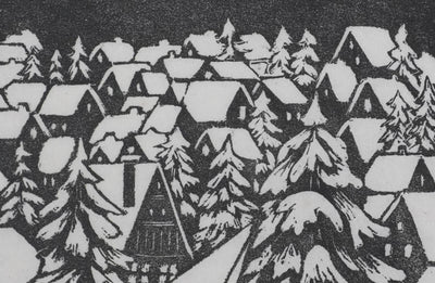 Camille COMBE : La ville aux sapins, Bois gravé original signé