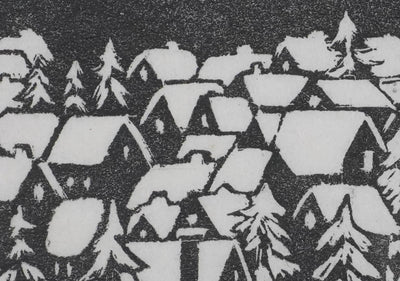 Camille COMBE : La ville aux sapins, Bois gravé original signé