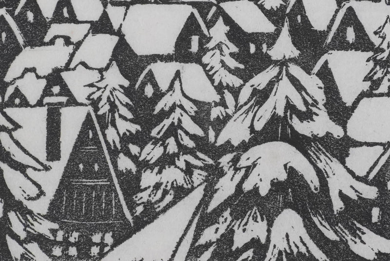 Camille COMBE : La ville aux sapins, Bois gravé original signé