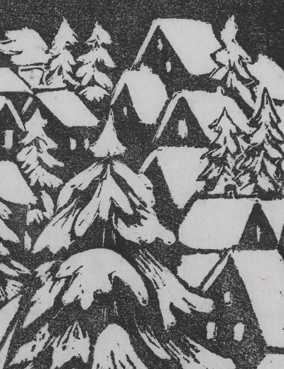 Camille COMBE : La ville aux sapins, Bois gravé original signé