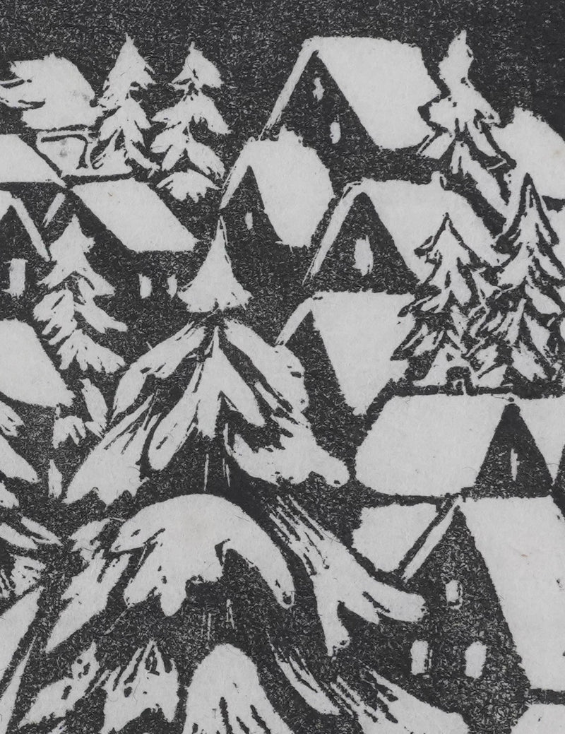 Camille COMBE : La ville aux sapins, Bois gravé original signé