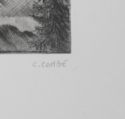 Camille COMBE : La cascade, Gravure originale signée