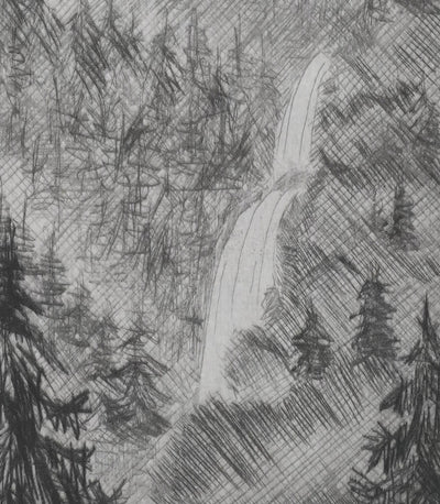 Camille COMBE : La cascade, Gravure originale signée