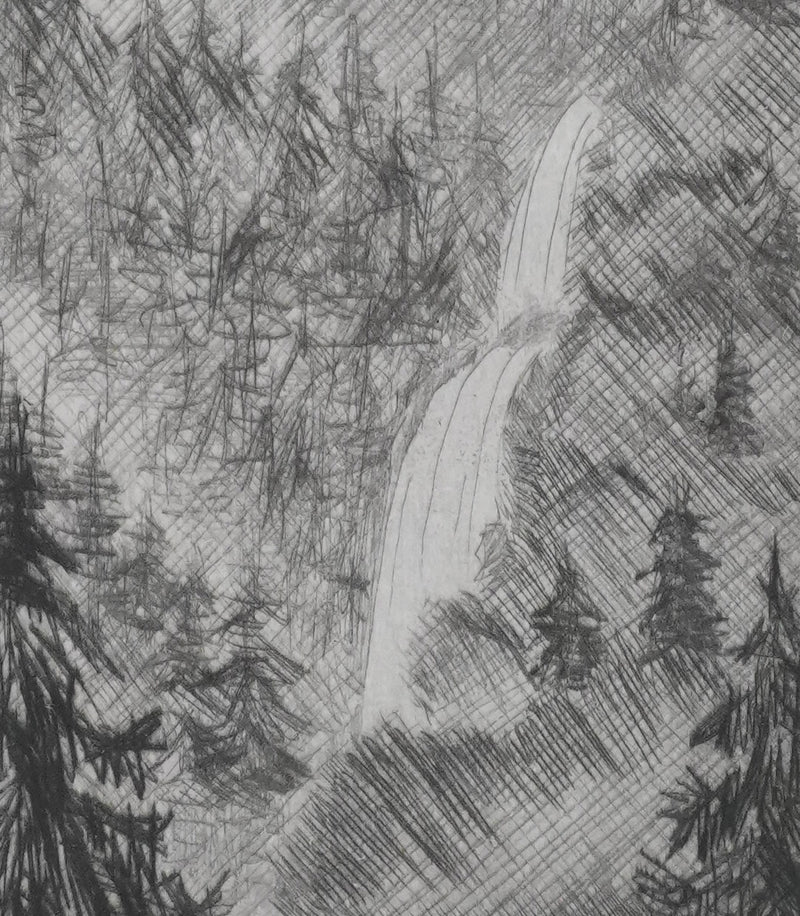 Camille COMBE : La cascade, Gravure originale signée