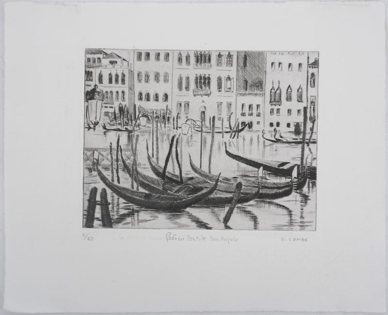 Camille COMBE : Près du Pontile San Anzolo, Gravure originale signée