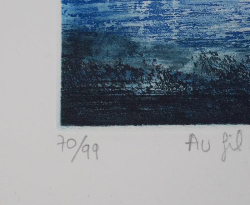 Hélène BAUMEL : Au fil des jours, Paysage en bleu, Gravure originale signée