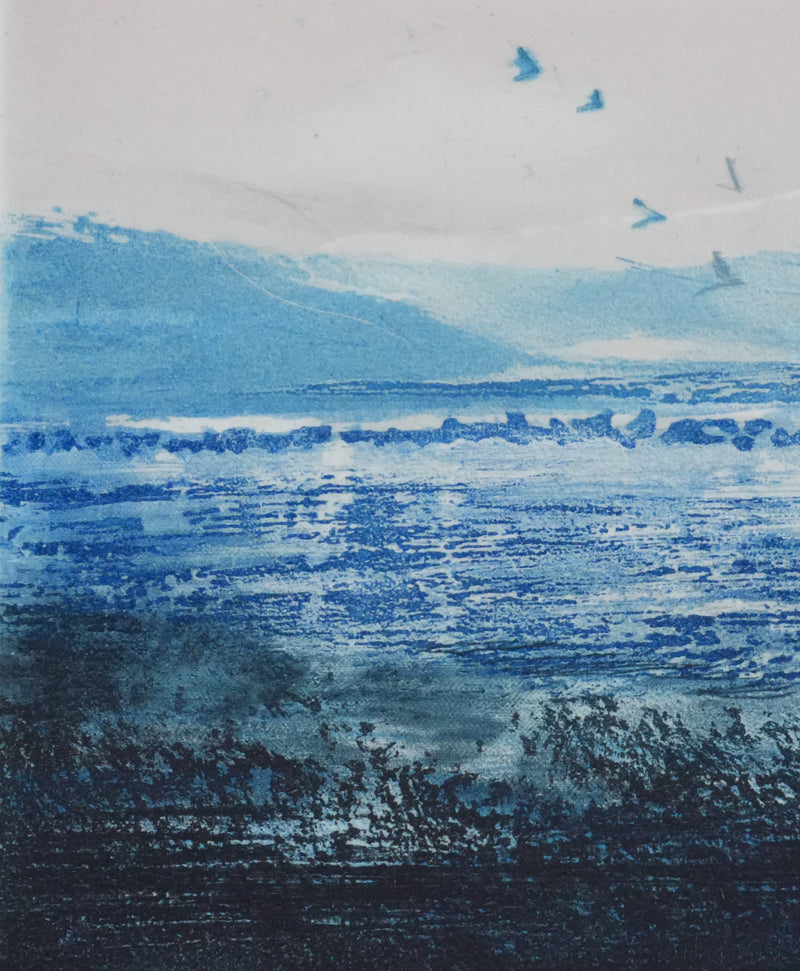Hélène BAUMEL : Au fil des jours, Paysage en bleu, Gravure originale signée