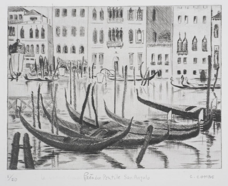 Camille COMBE : Près du Pontile San Anzolo, Gravure originale signée
