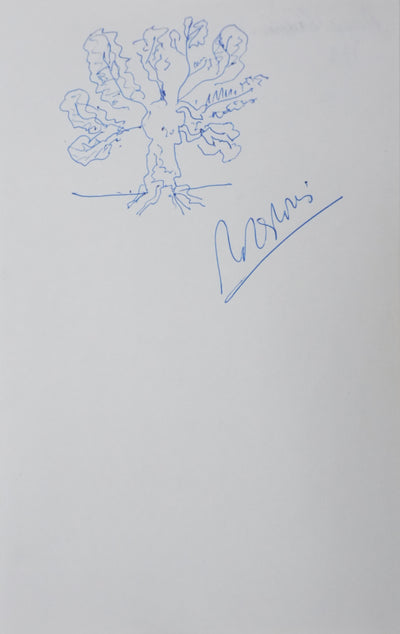 Roger LOUIS : Arborescence bleue, Autographe et dessin original signé
