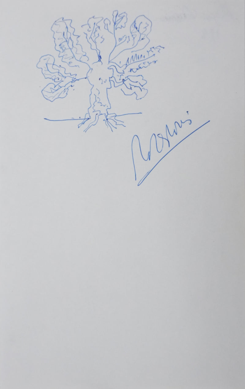 Roger LOUIS : Arborescence bleue, Autographe et dessin original signé