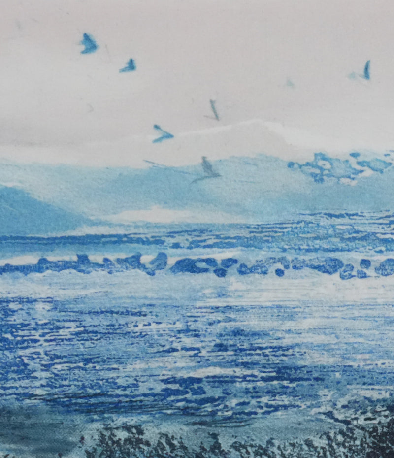 Hélène BAUMEL : Au fil des jours, Paysage en bleu, Gravure originale signée