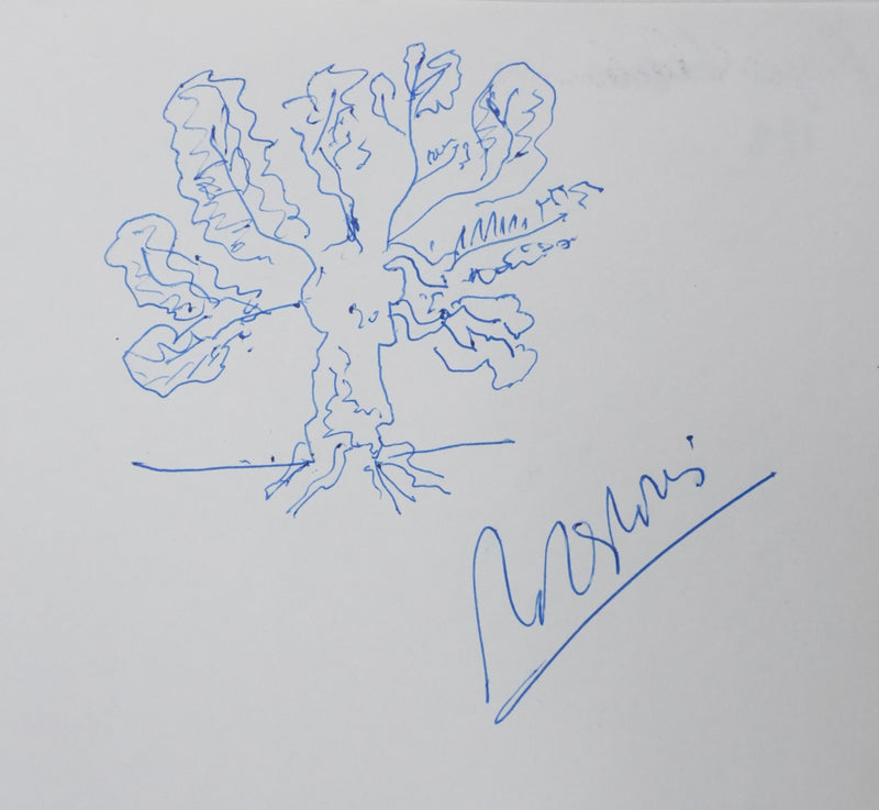 Roger LOUIS : Arborescence bleue, Autographe et dessin original signé