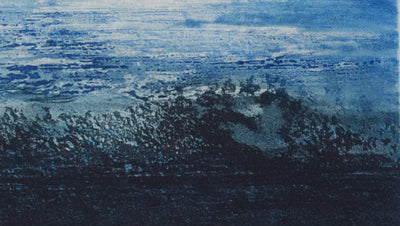 Hélène BAUMEL : Au fil des jours, Paysage en bleu, Gravure originale signée