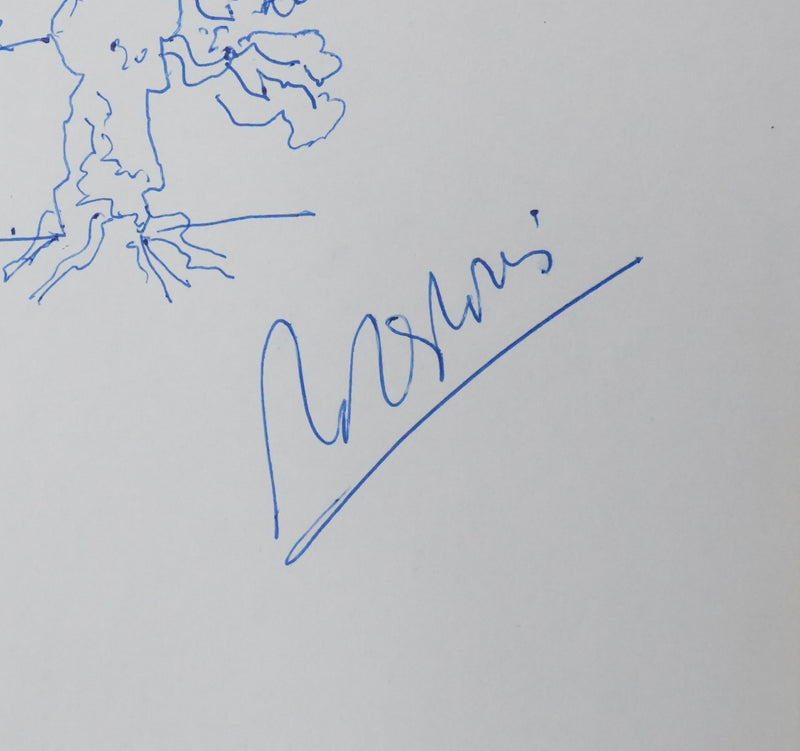 Roger LOUIS : Arborescence bleue, Autographe et dessin original signé