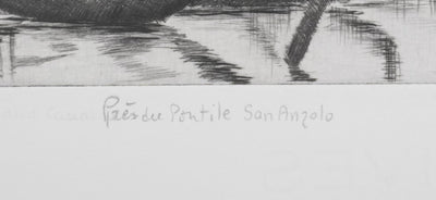 Camille COMBE : Près du Pontile San Anzolo, Gravure originale signée