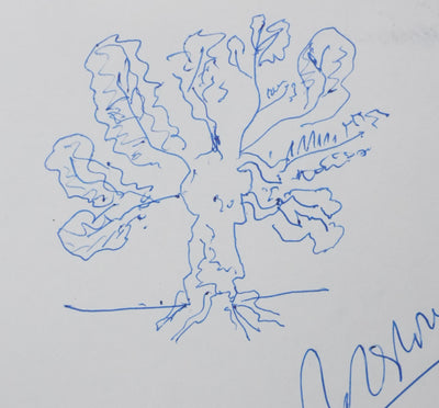 Roger LOUIS : Arborescence bleue, Autographe et dessin original signé