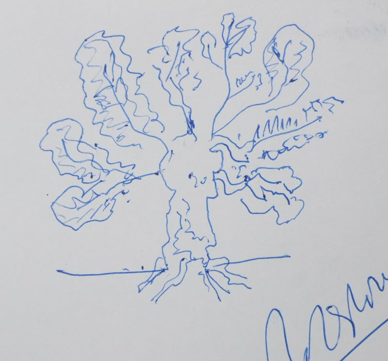 Roger LOUIS : Arborescence bleue, Autographe et dessin original signé