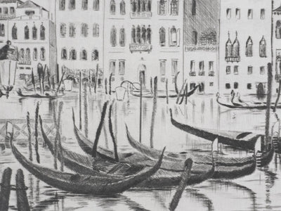 Camille COMBE : Près du Pontile San Anzolo, Gravure originale signée