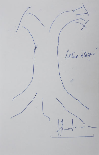 Herbert LE PORRIER : Arbre élagué, Autographe et dessin original signé