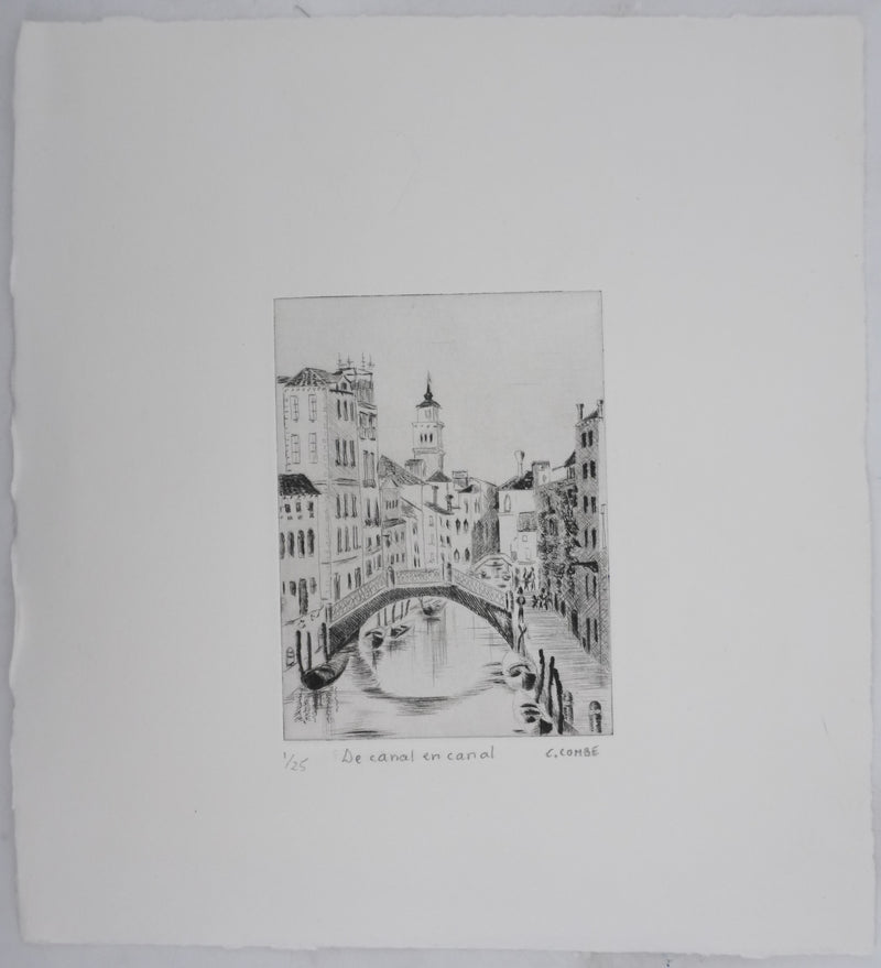 Camille COMBE : Venise, De canal en canal, Gravure originale signée