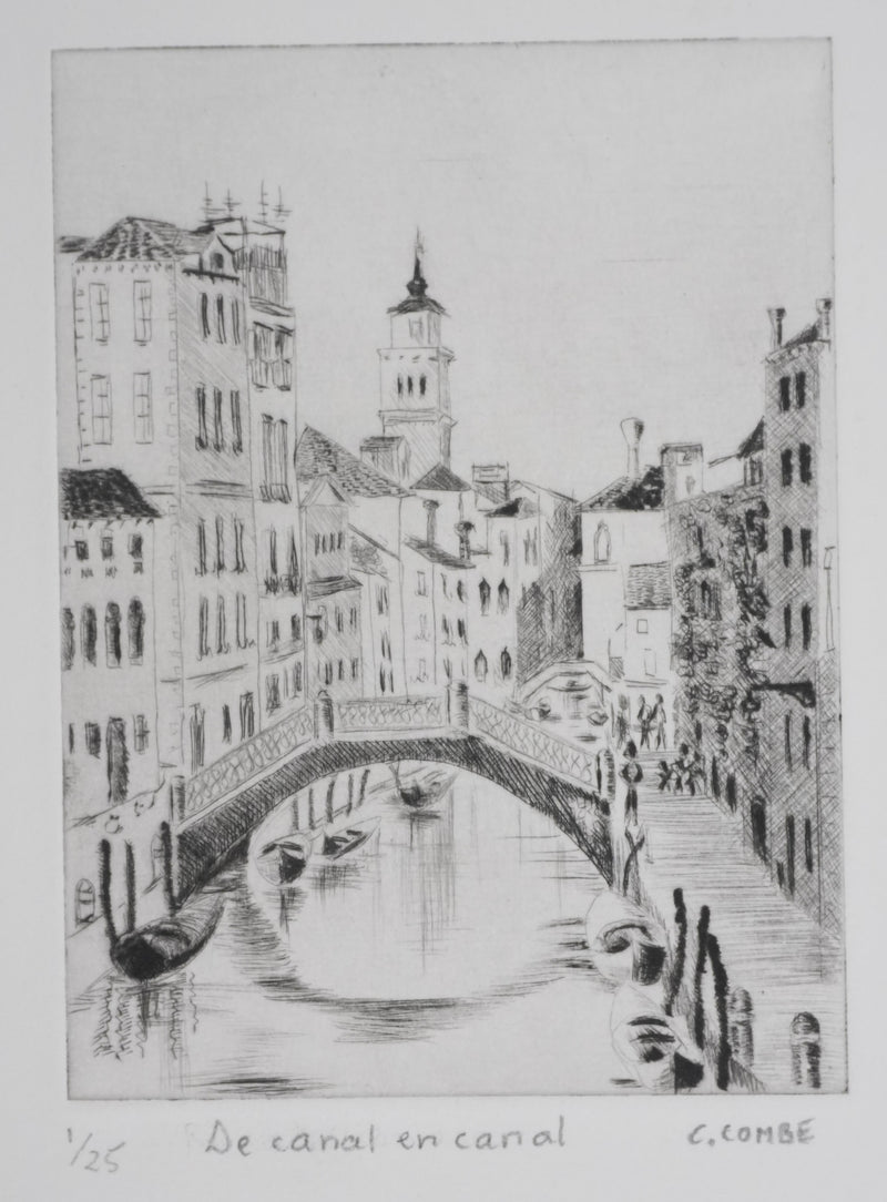 Camille COMBE : Venise, De canal en canal, Gravure originale signée