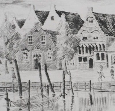 Camille COMBE : Maisons de pêcheurs à Hoorn, Gravure originale signée