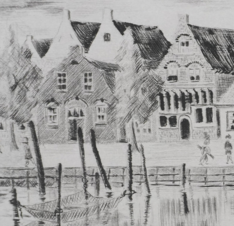 Camille COMBE : Maisons de pêcheurs à Hoorn, Gravure originale signée