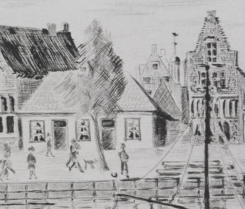 Camille COMBE : Maisons de pêcheurs à Hoorn, Gravure originale signée
