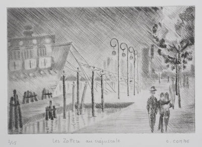 Camille COMBE : Les Zotterne au crépuscule, Gravure originale signée