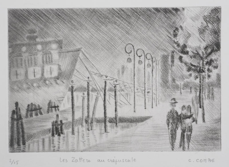 Camille COMBE : Les Zotterne au crépuscule, Gravure originale signée