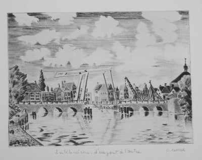 Camille COMBE : Enkhuizen, d'un pont à l'autre, Gravure originale signée