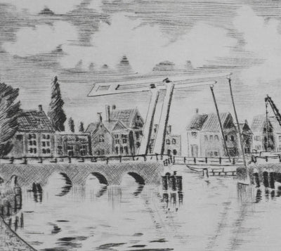 Camille COMBE : Enkhuizen, d'un pont à l'autre, Gravure originale signée