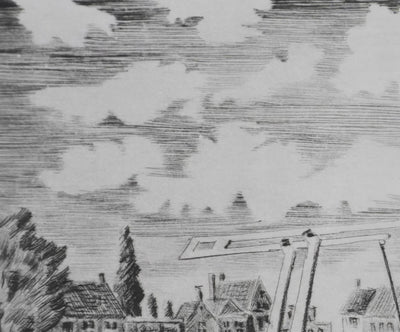 Camille COMBE : Enkhuizen, d'un pont à l'autre, Gravure originale signée