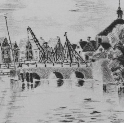 Camille COMBE : Enkhuizen, d'un pont à l'autre, Gravure originale signée