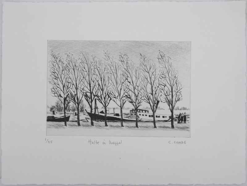 Camille COMBE : Halte à Meppel, Gravure originale signée