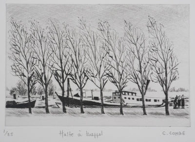 Camille COMBE : Halte à Meppel, Gravure originale signée