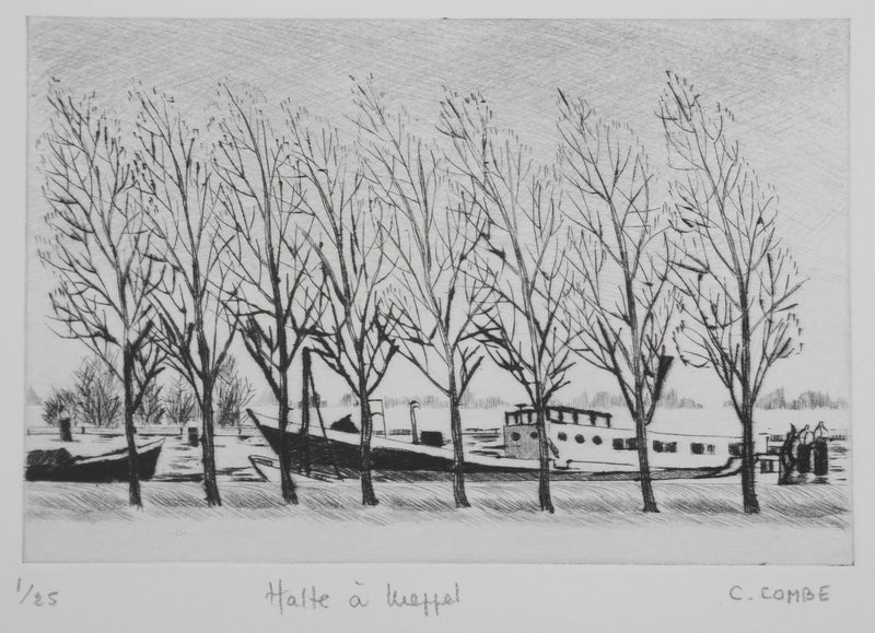 Camille COMBE : Halte à Meppel, Gravure originale signée