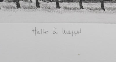 Camille COMBE : Halte à Meppel, Gravure originale signée