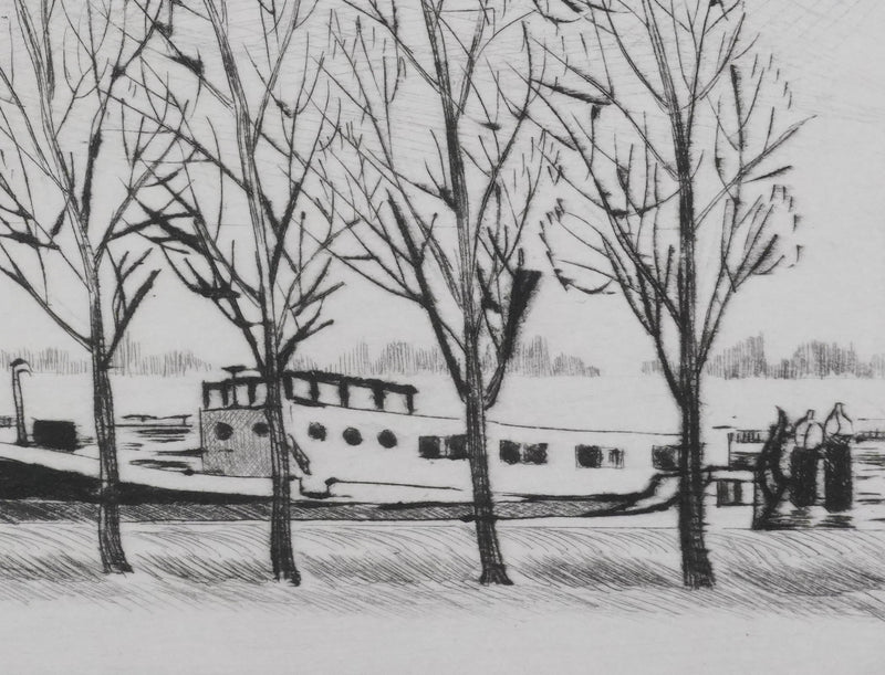 Camille COMBE : Halte à Meppel, Gravure originale signée